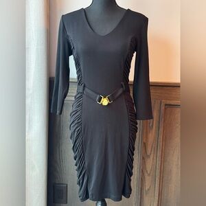 Carmen Marc Valvo Black Long Sleeve Dress with Gold Buckle Euc size small
